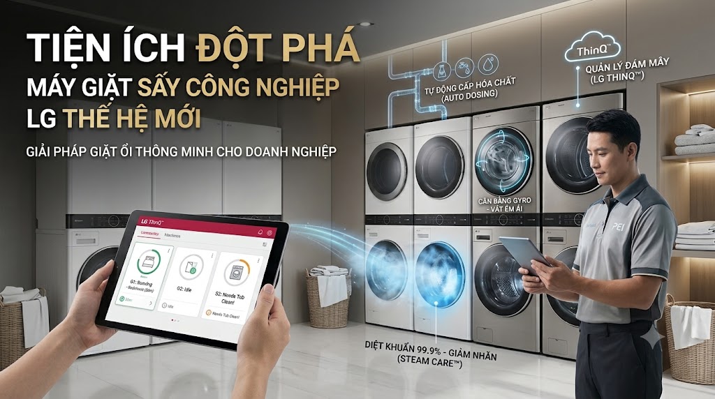Tiện Ích Đột Phá Trên Máy Giặt Sấy Công Nghiệp LG Thế Hệ Mới